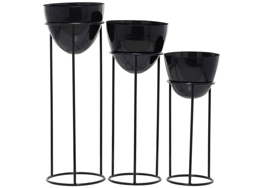 CosmoLiving Adhar Planter Set of 3 in Black by UMA Enterprises