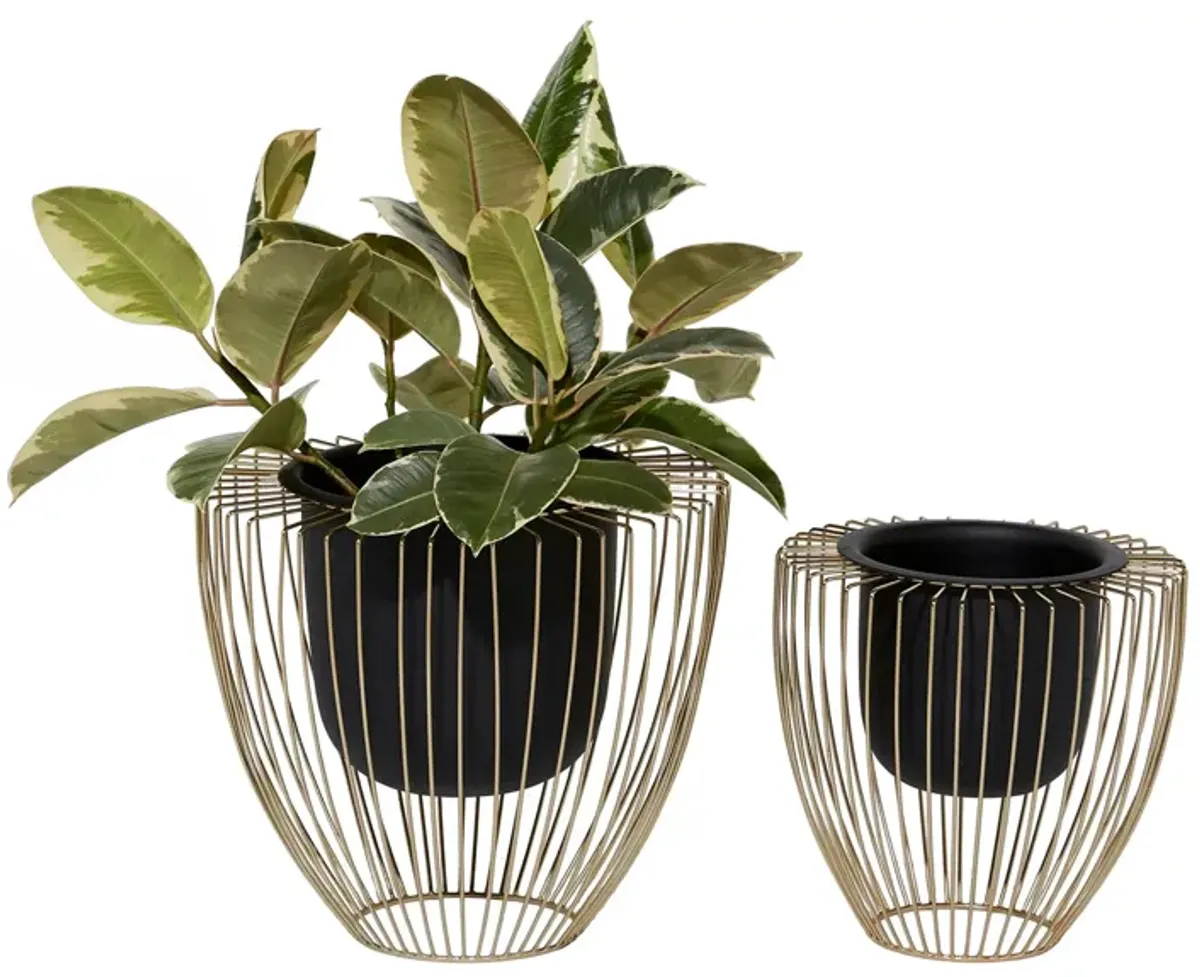 Ivy Collection Black Metal Planter Set of 2