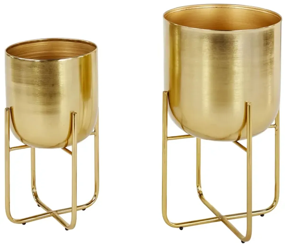 Ivy Collection Gold Metal Planter Set of 2