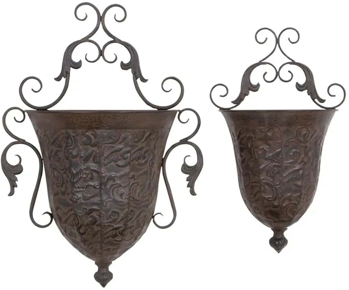 Ivy Collection Brown Metal Planter Set of 2