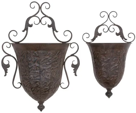 Ivy Collection Brown Metal Planter Set of 2 in Brown by UMA Enterprises