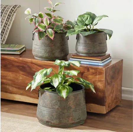 Ivy Collection Brass Metal Planter Set of 3 in Brass by UMA Enterprises