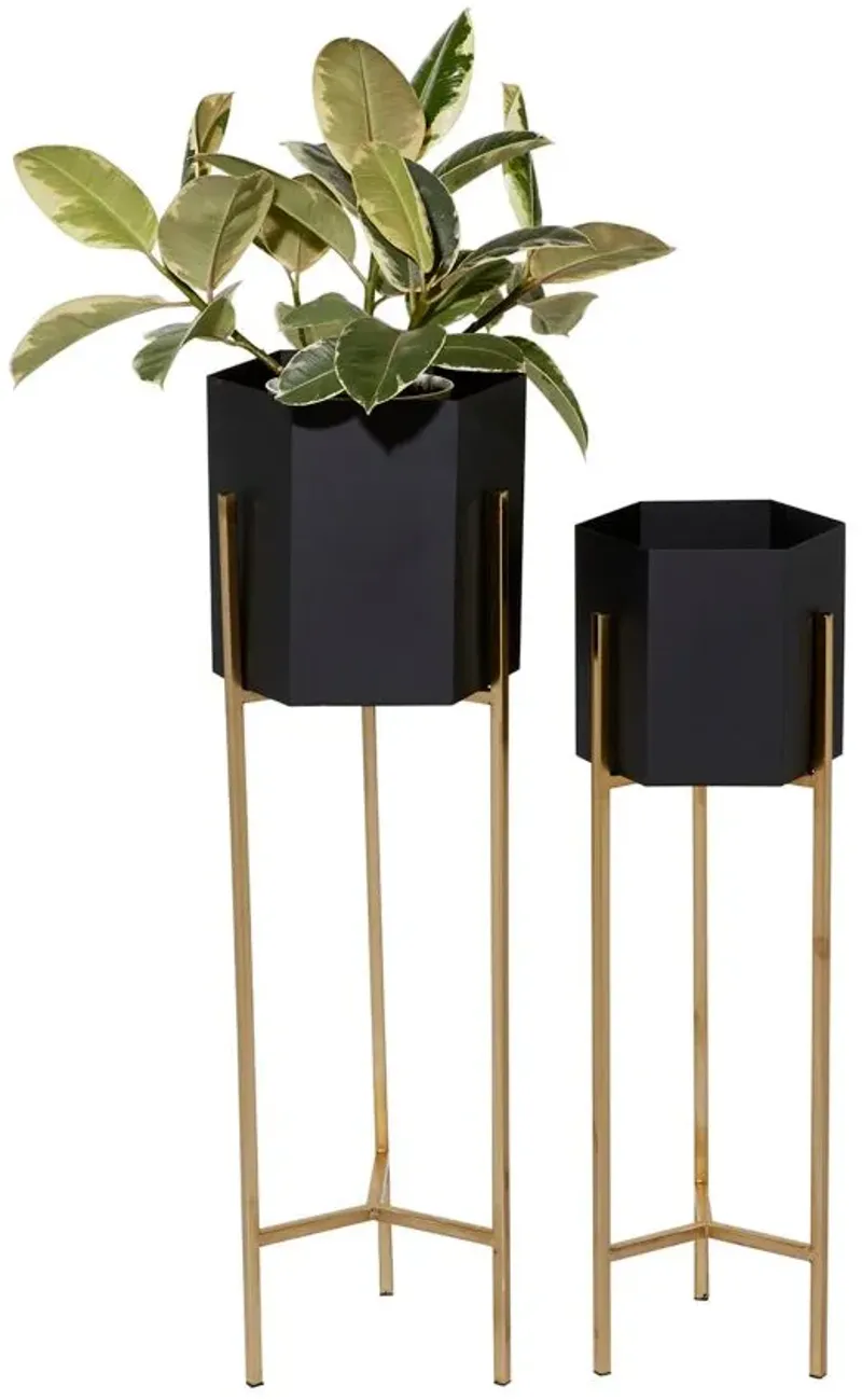 Ivy Collection Black Metal Planter Set of 2 in Black by UMA Enterprises