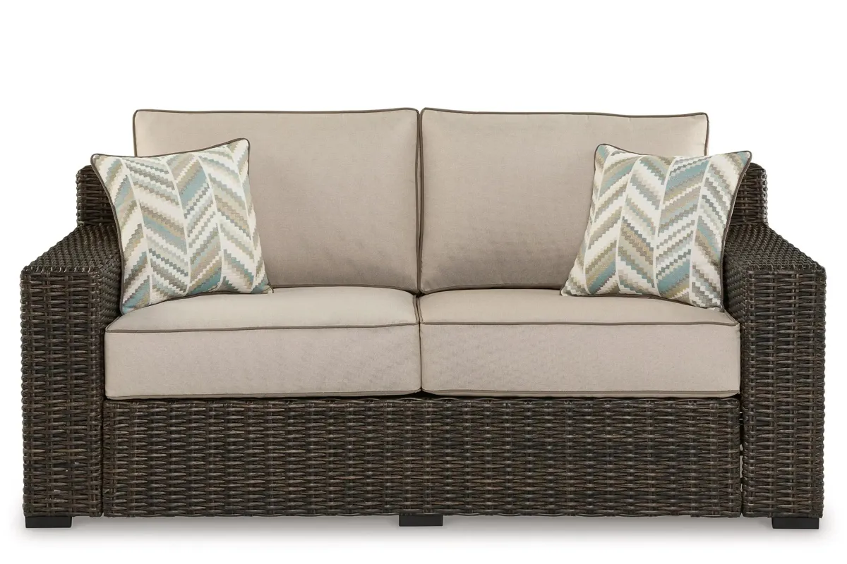 Coastline Bay Outdoor Loveseat in Brown/Beige by Ashley Furniture