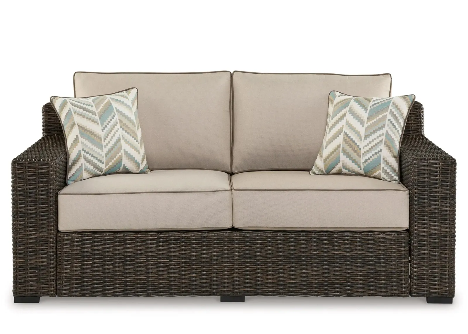 Coastline Bay Outdoor Loveseat in Brown/Beige by Ashley Furniture