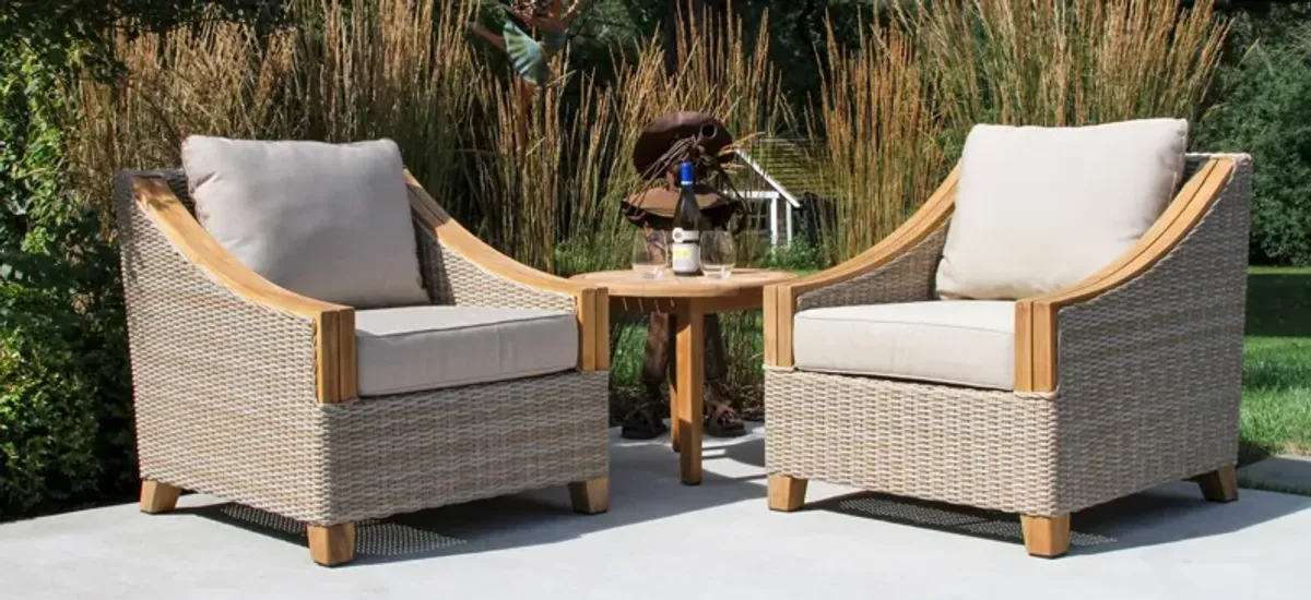 Teak and Ash Grey Wicker Armchair