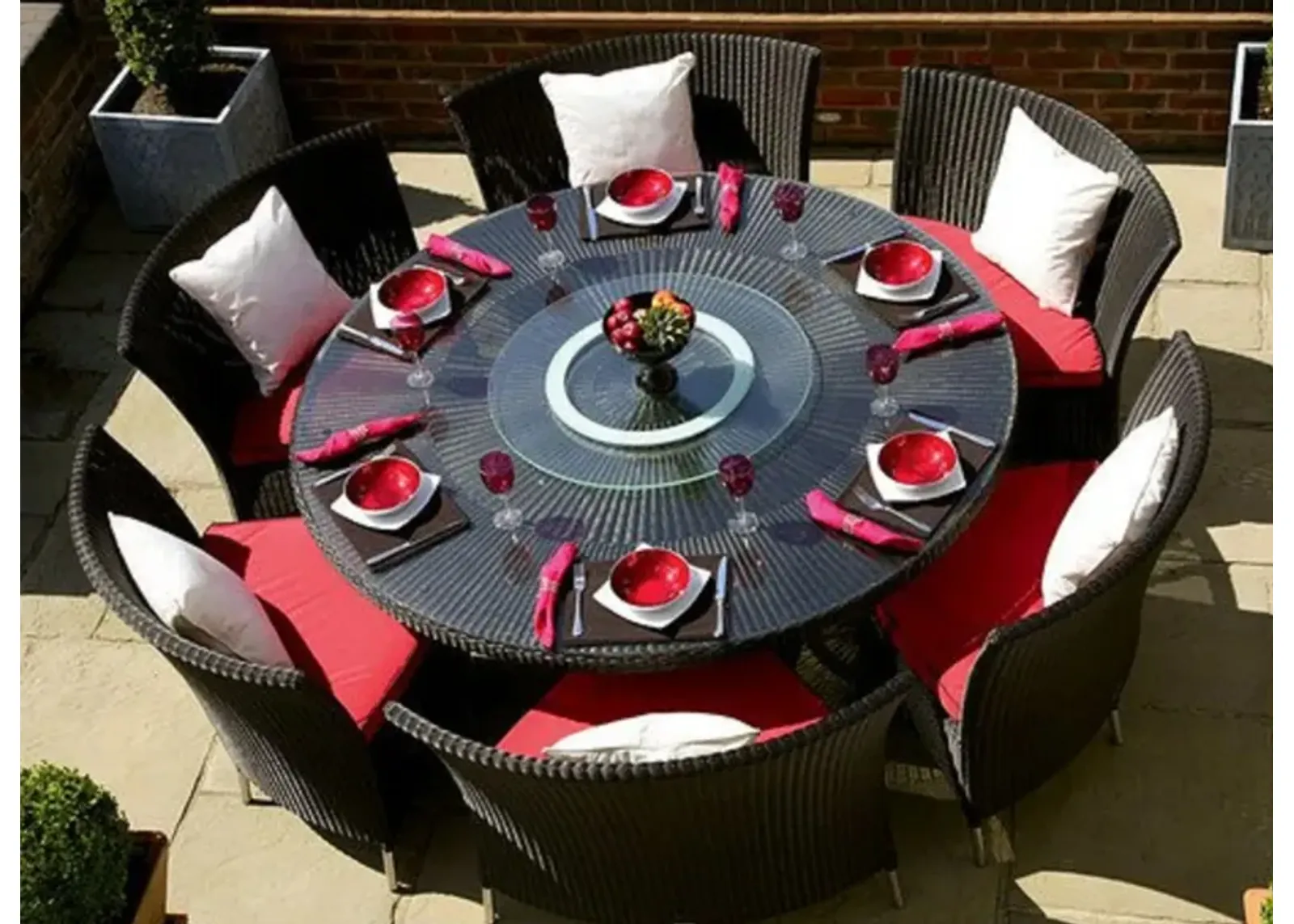 Nightingdale 7-pc Outdoor Dining Set in Red, White and Black by Manhattan Comfort