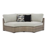 Calworth Outdoor Curved Loveseat in Brown by Ashley Furniture