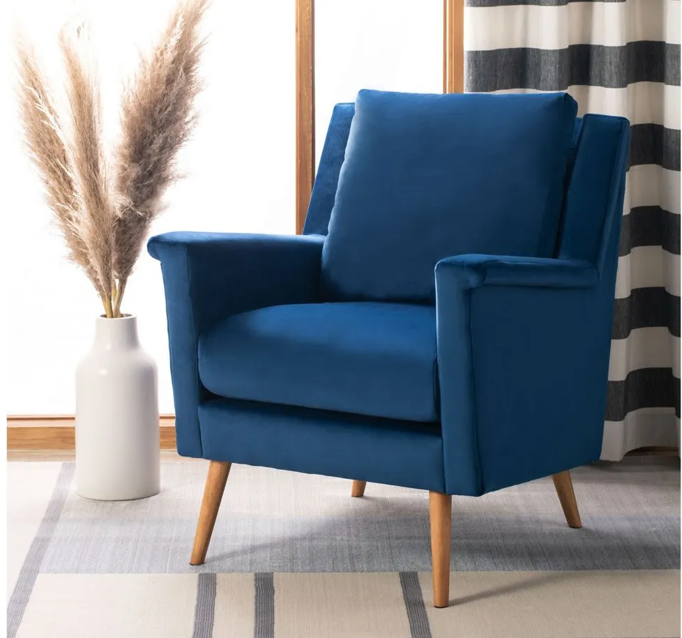 Astrid Mid Century Arm Chair in Navy / Natural by Safavieh