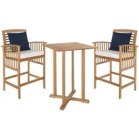 Davies 3-pc... Outdoor Pub Table Set in Pacific Blue Stripe / White by Safavieh