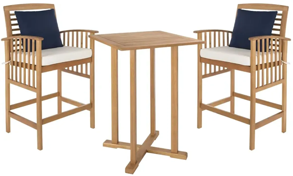 Davies 3-pc. Outdoor Pub Table Set in Pacific Blue Stripe / White by Safavieh