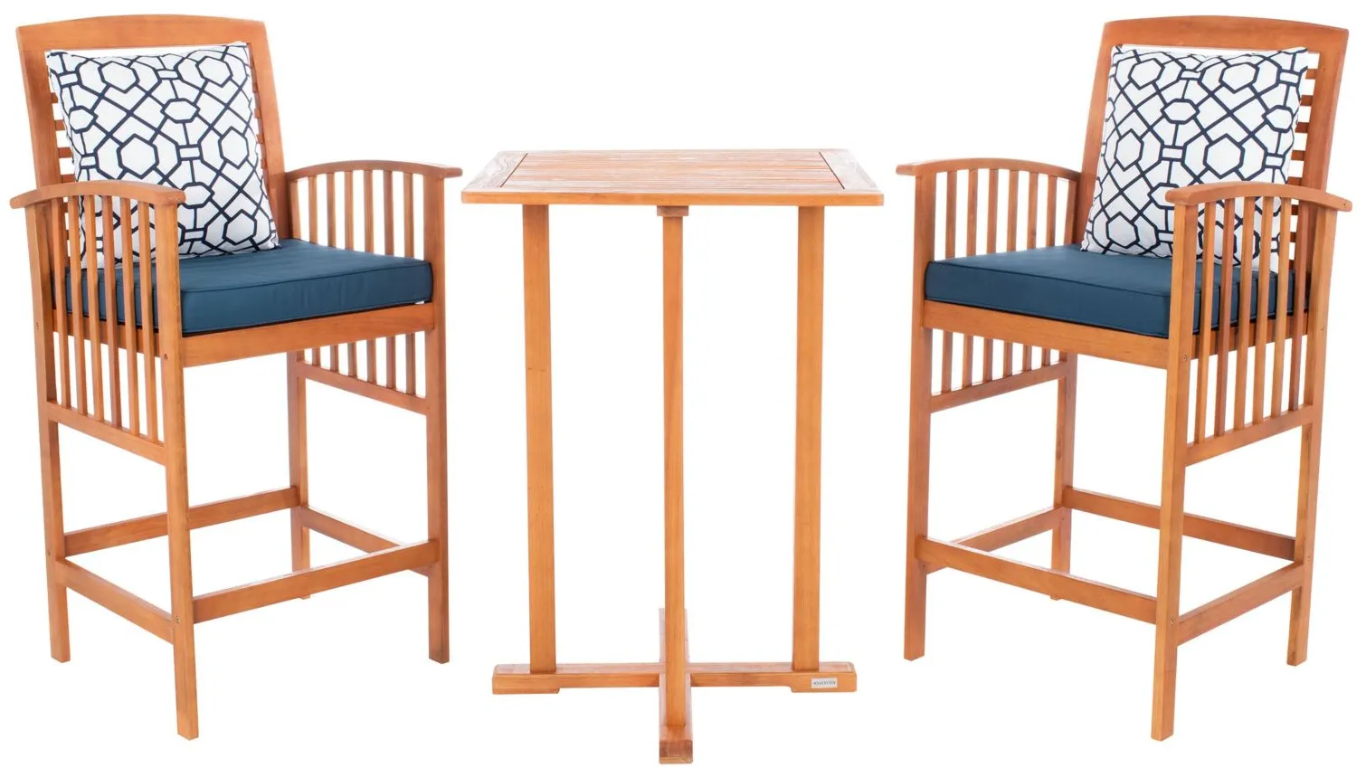 Davies 3-pc. Outdoor Pub Table Set in Natural / Navy by Safavieh
