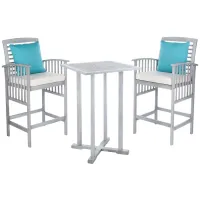 Davies 3-pc. Outdoor Pub Table Set in Gray Wash / White / Blue by Safavieh