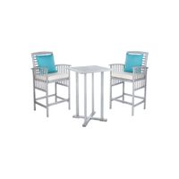 Davies 3-pc. Outdoor Pub Table Set in Gray Wash / White / Blue by Safavieh