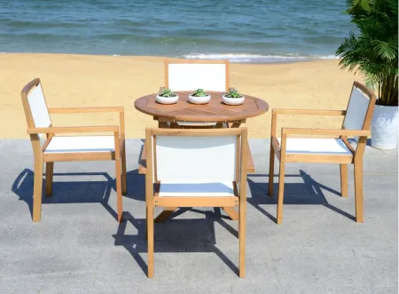 Figueroa 5-pc. Outdoor Dining Set in Pacific Blue Stripe / White by Safavieh
