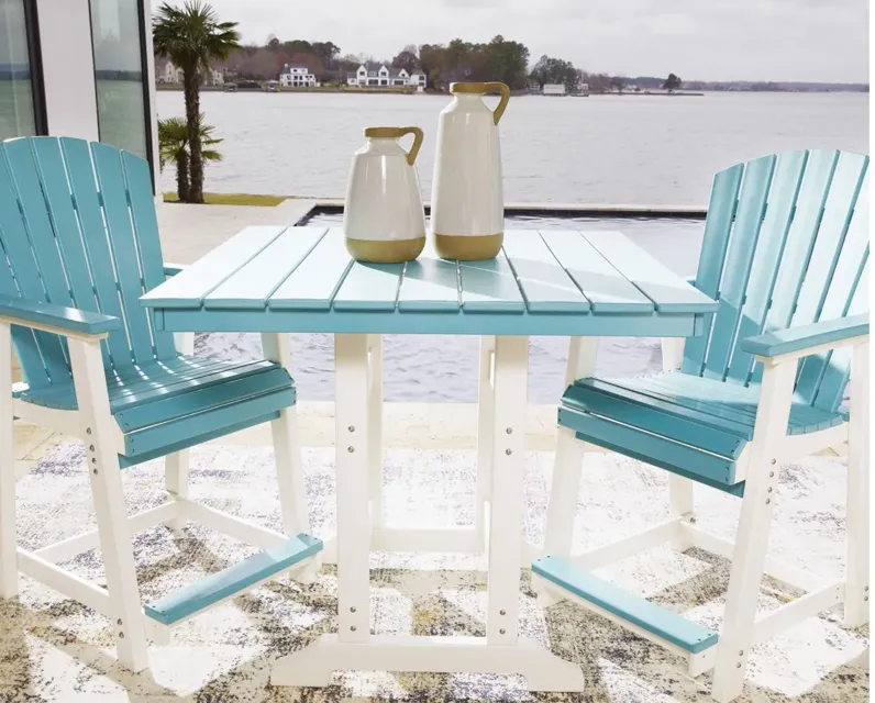 Eisely Outdoor Square Counter Table in Turquoise & White by Ashley Express