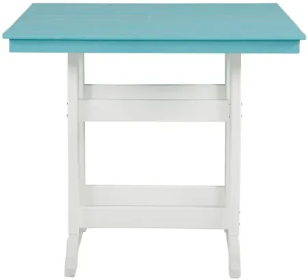 Eisely Outdoor Square Counter Table in Turquoise & White by Ashley Express