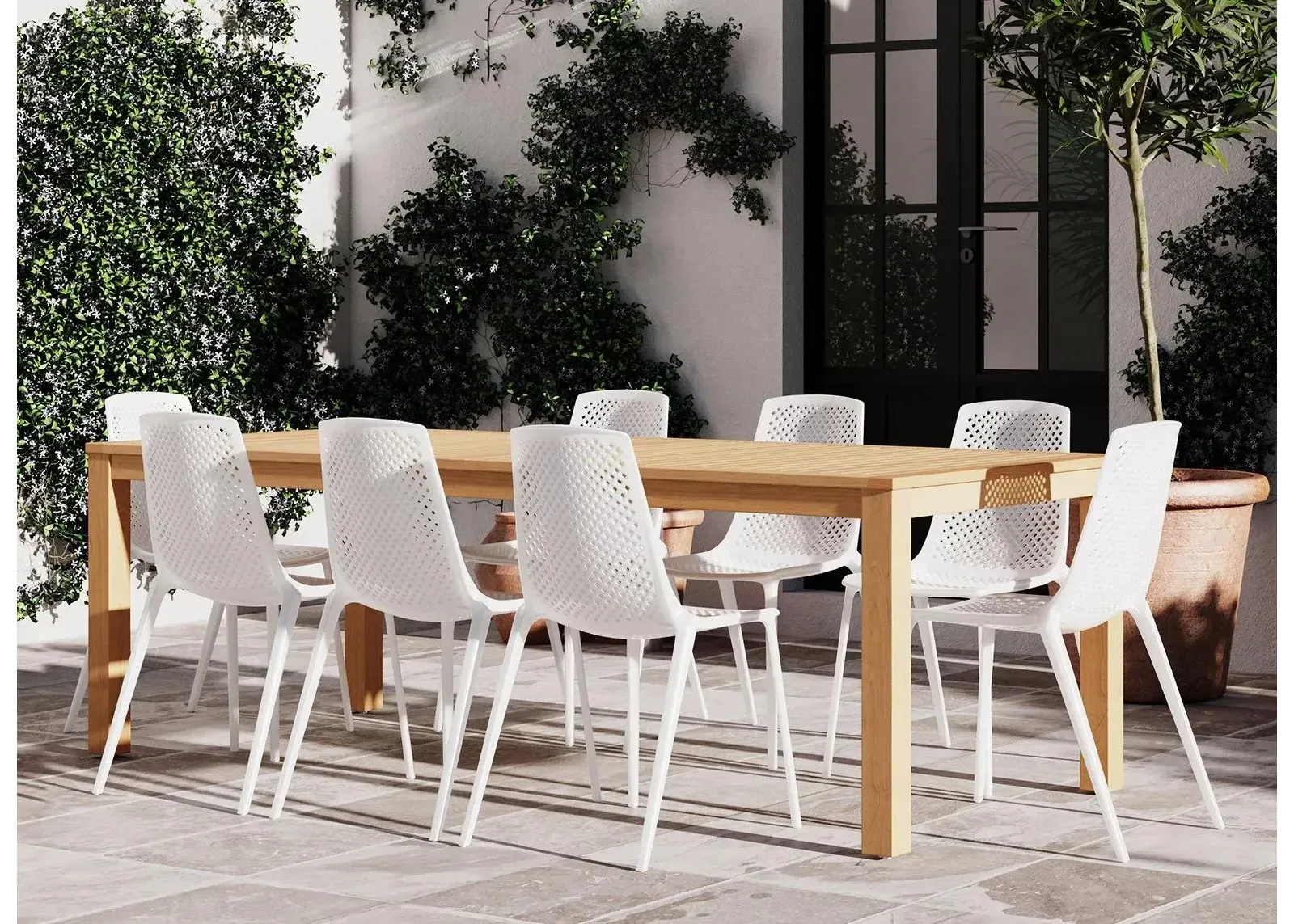 Clair 9-pc Rectangular Patio Dining Table Set in Brushed White by International Home Miami