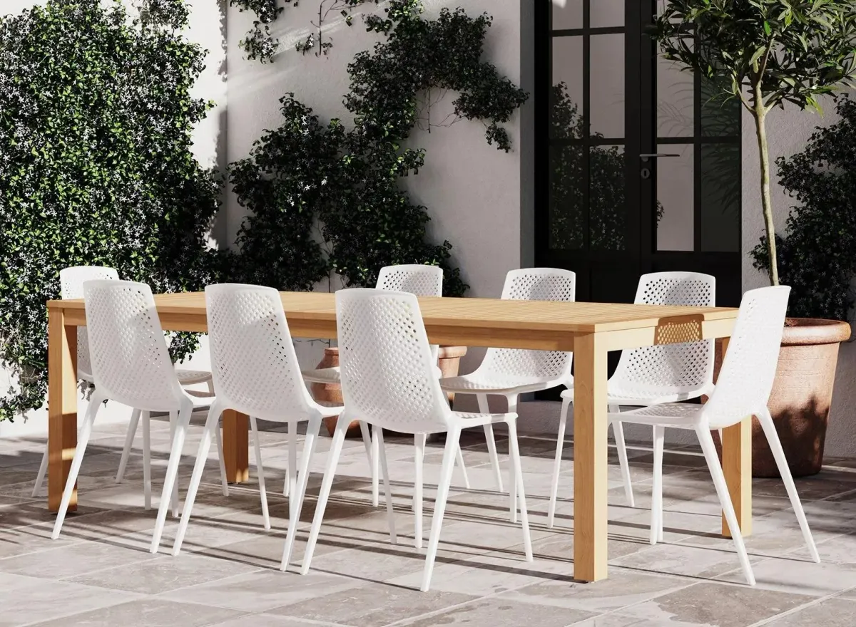 Clair 9-pc Rectangular Patio Dining Table Set in Brushed White by International Home Miami