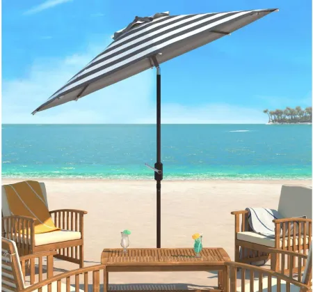 Marcie Outdoor UV-Resistant Auto-Tilt Umbrella in Black / White by Safavieh