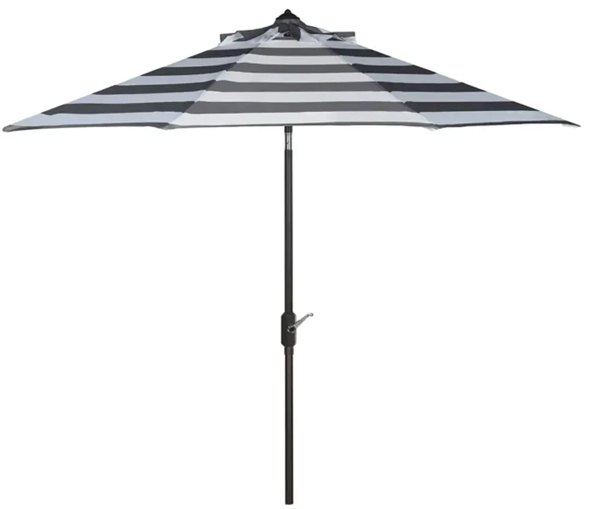 Marcie Outdoor UV-Resistant Auto-Tilt Umbrella in Black / White by Safavieh