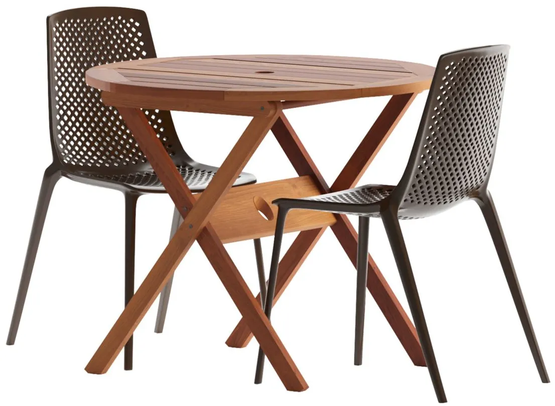 Amazonia 3-pc. Outdoor Octogonal Patio Dining Set in Brown by International Home Miami