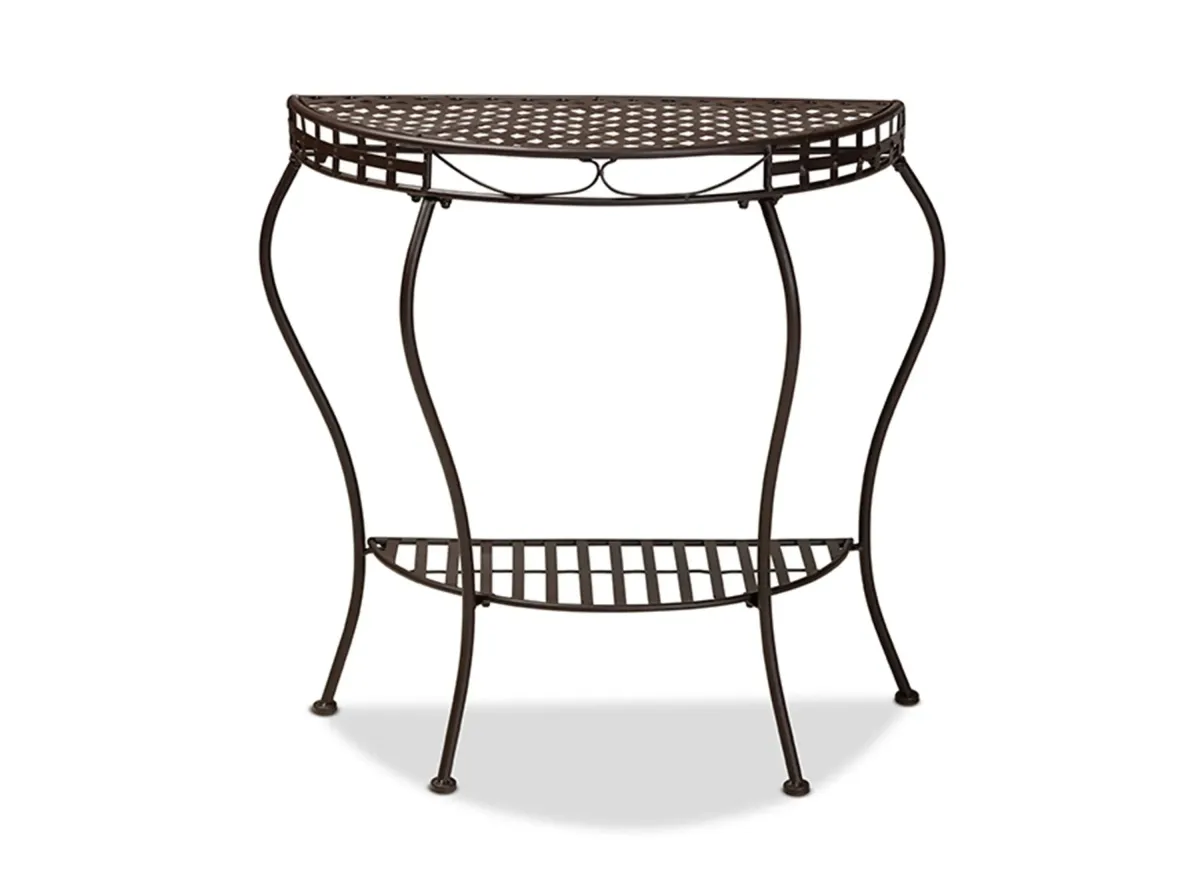 Laraine Metal Outdoor Console Table in Black by Wholesale Interiors