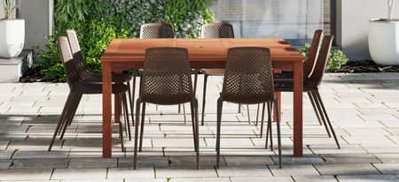 Amazonia 9-pc. Outdoor Square Patio Dining Set in Weathered Gray Teak by International Home Miami