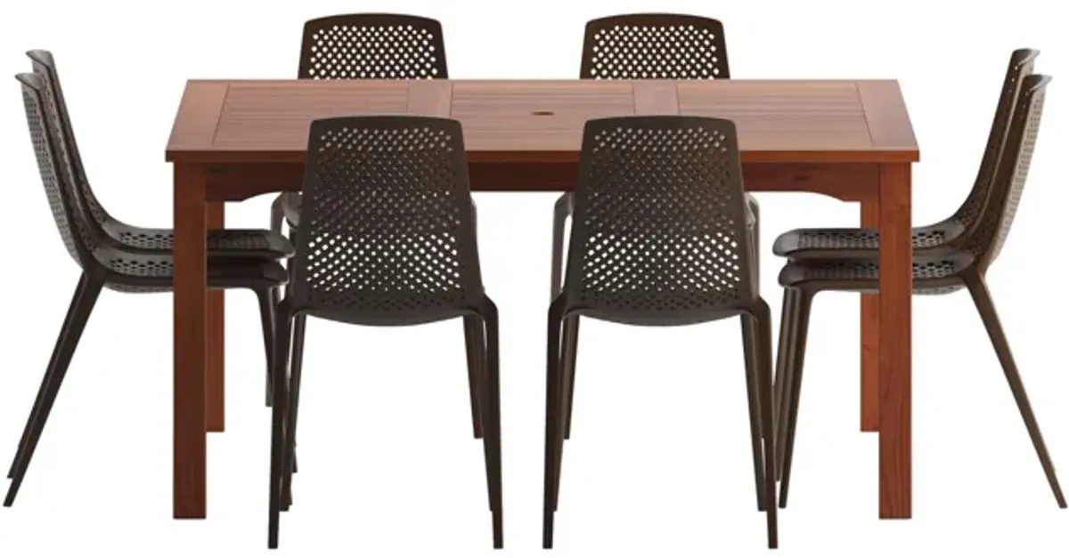 Amazonia 9-pc. Outdoor Square Patio Dining Set in Weathered Gray Teak by International Home Miami