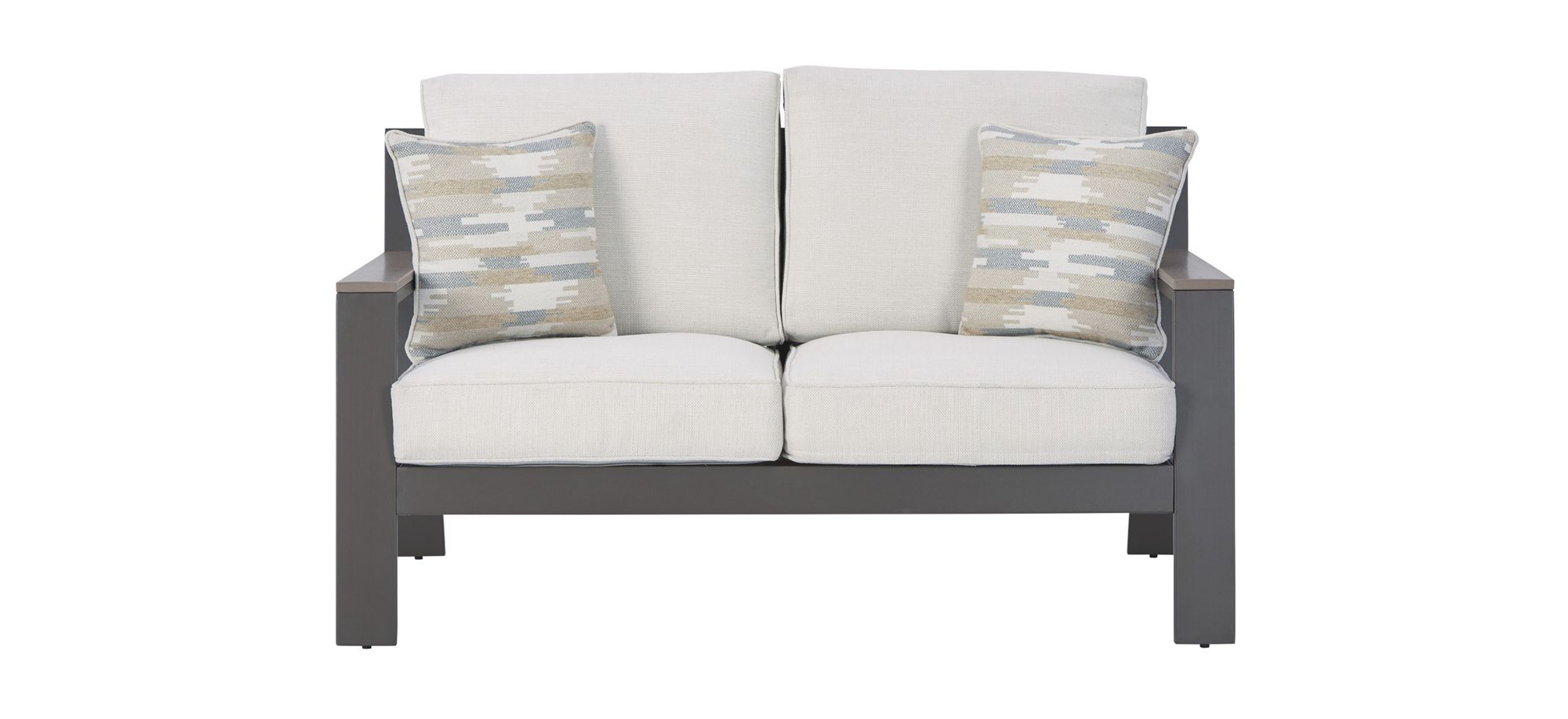 Tropicava Outdoor Loveseat in Taupe/White by Ashley Express