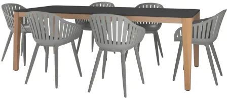Amazonia Outdoor 9- pc. Eucalyptus Wood Dining Set in Black;Gray by International Home Miami