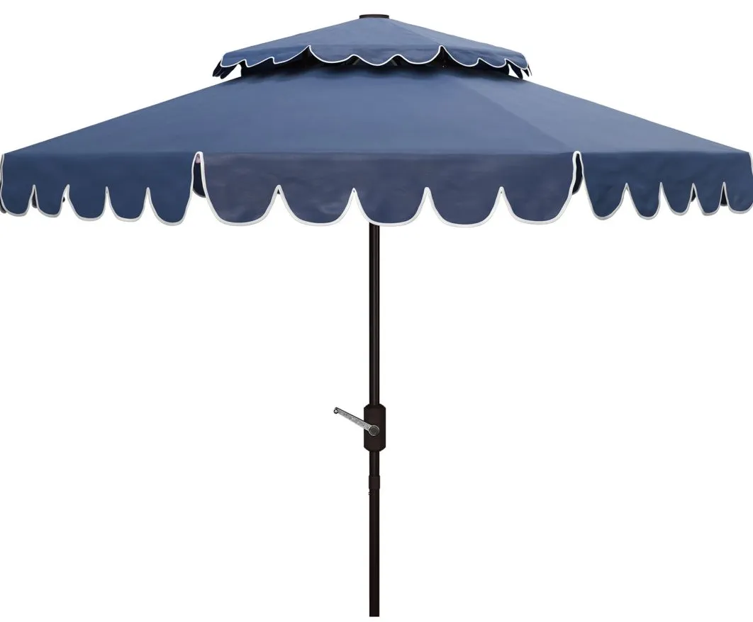 Doreen Outdoor 9 ft Rnd Double Top Crank Umbrella in Ash Gray / White by Safavieh