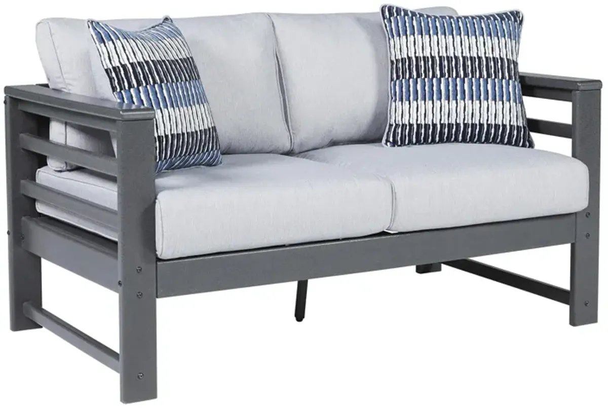 Amora Outdoor Loveseat in Charcoal Gray by Ashley Furniture