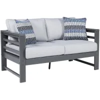 Amora Outdoor Loveseat in Charcoal Gray by Ashley Furniture