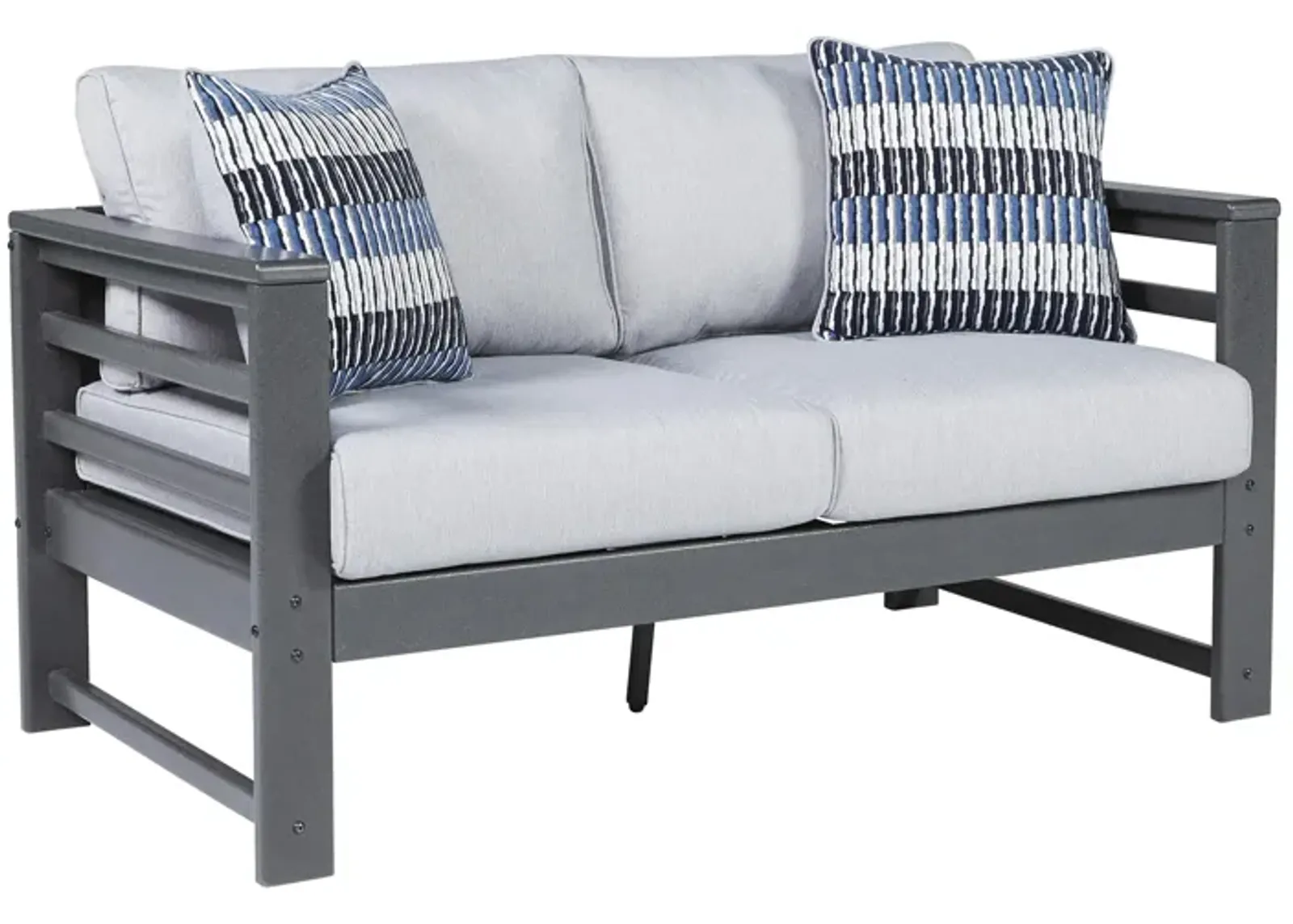 Amora Outdoor Loveseat in Charcoal Gray by Ashley Furniture