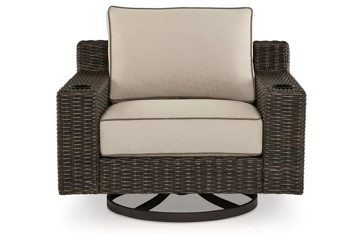 Coastline Bay Outdoor Swivel Lounge Chair in Brown/Beige by Ashley Furniture