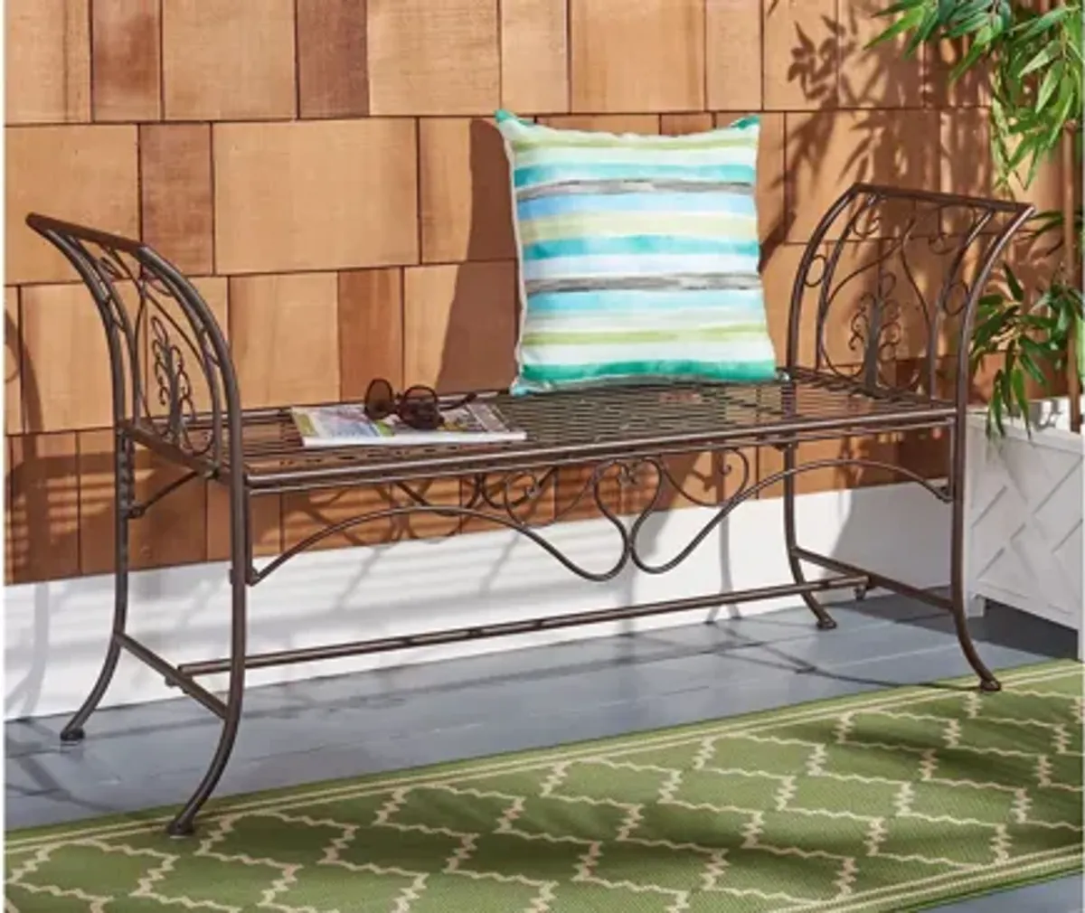 Viora Outdoor Wrought Iron Garden Bench
