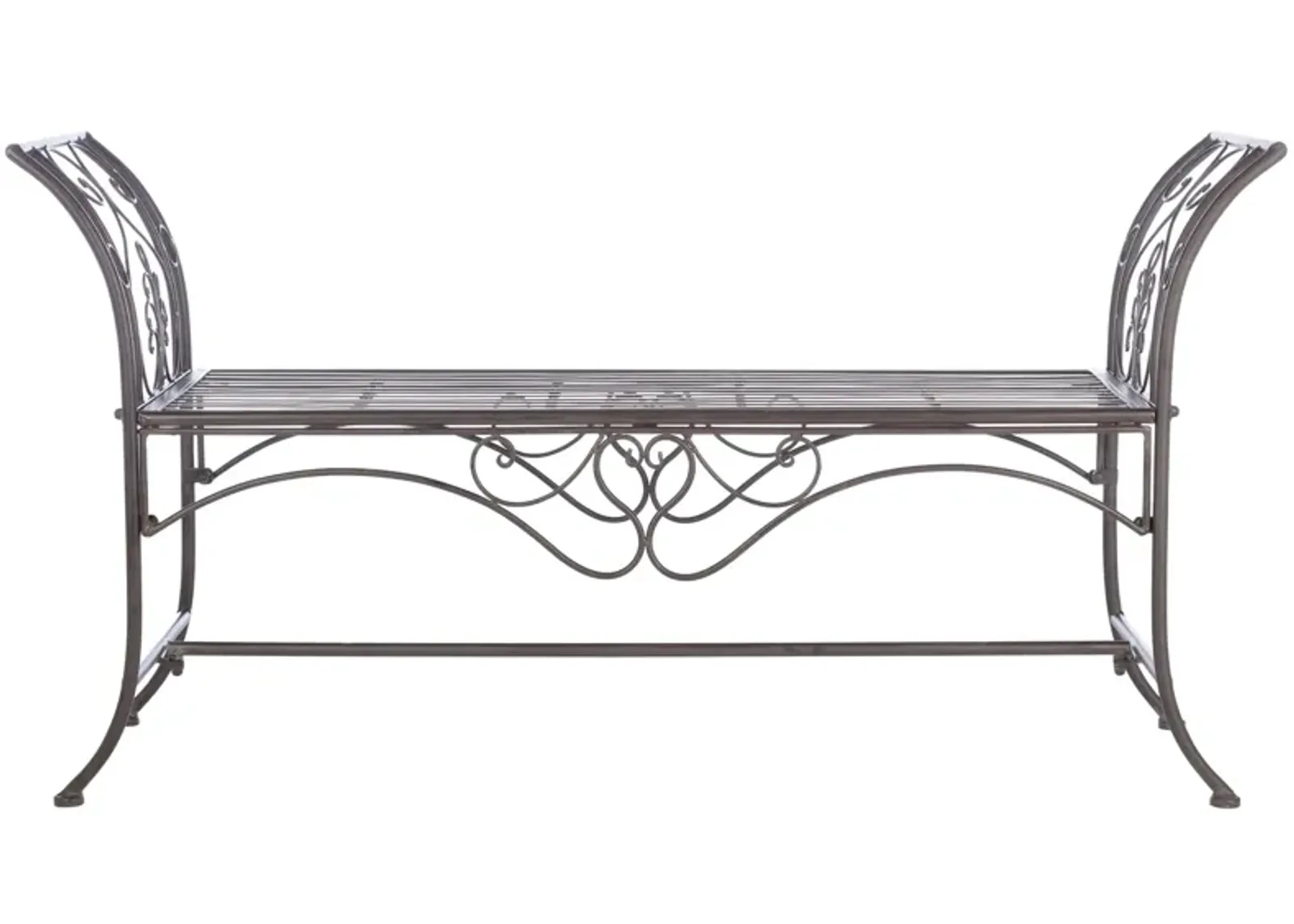 Viora Outdoor Wrought Iron Garden Bench in Chocolate by Safavieh