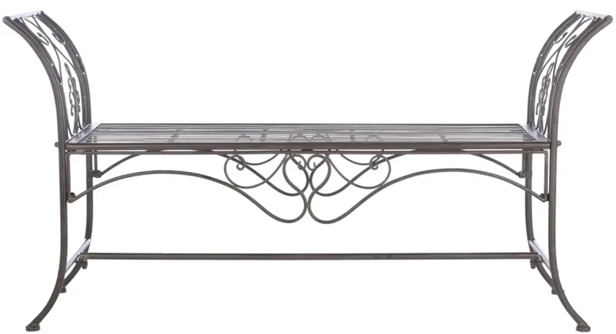 Viora Outdoor Wrought Iron Garden Bench in Chocolate by Safavieh