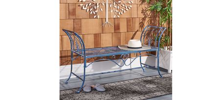 Viora Outdoor Wrought Iron Garden Bench in Slate Gray by Safavieh