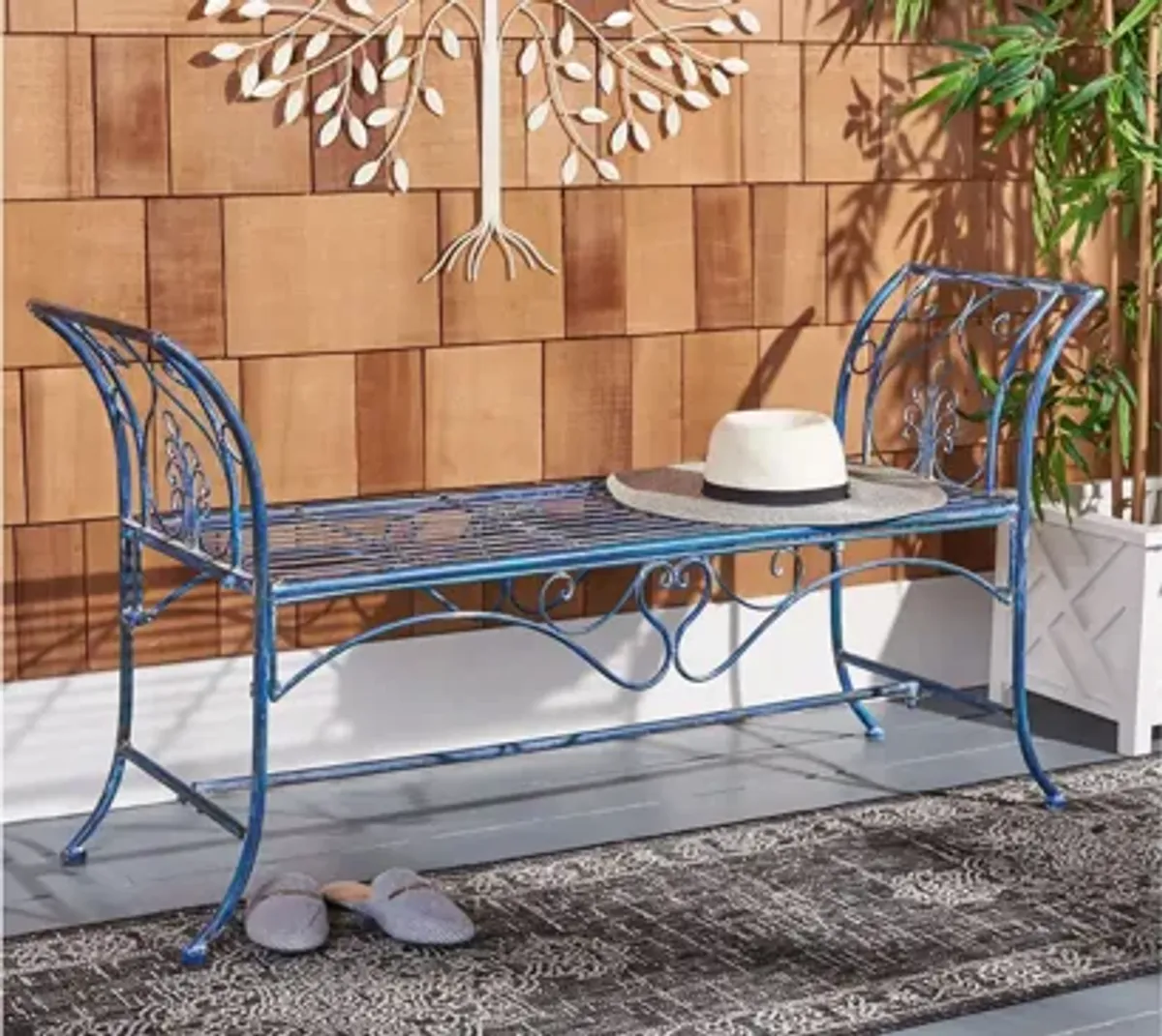 Viora Outdoor Wrought Iron Garden Bench