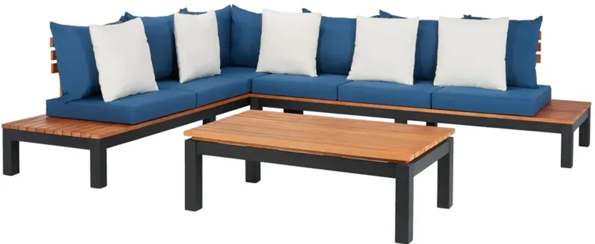 Kelda 3-pc. Outdoor Sectional Set in Navy / White by Safavieh