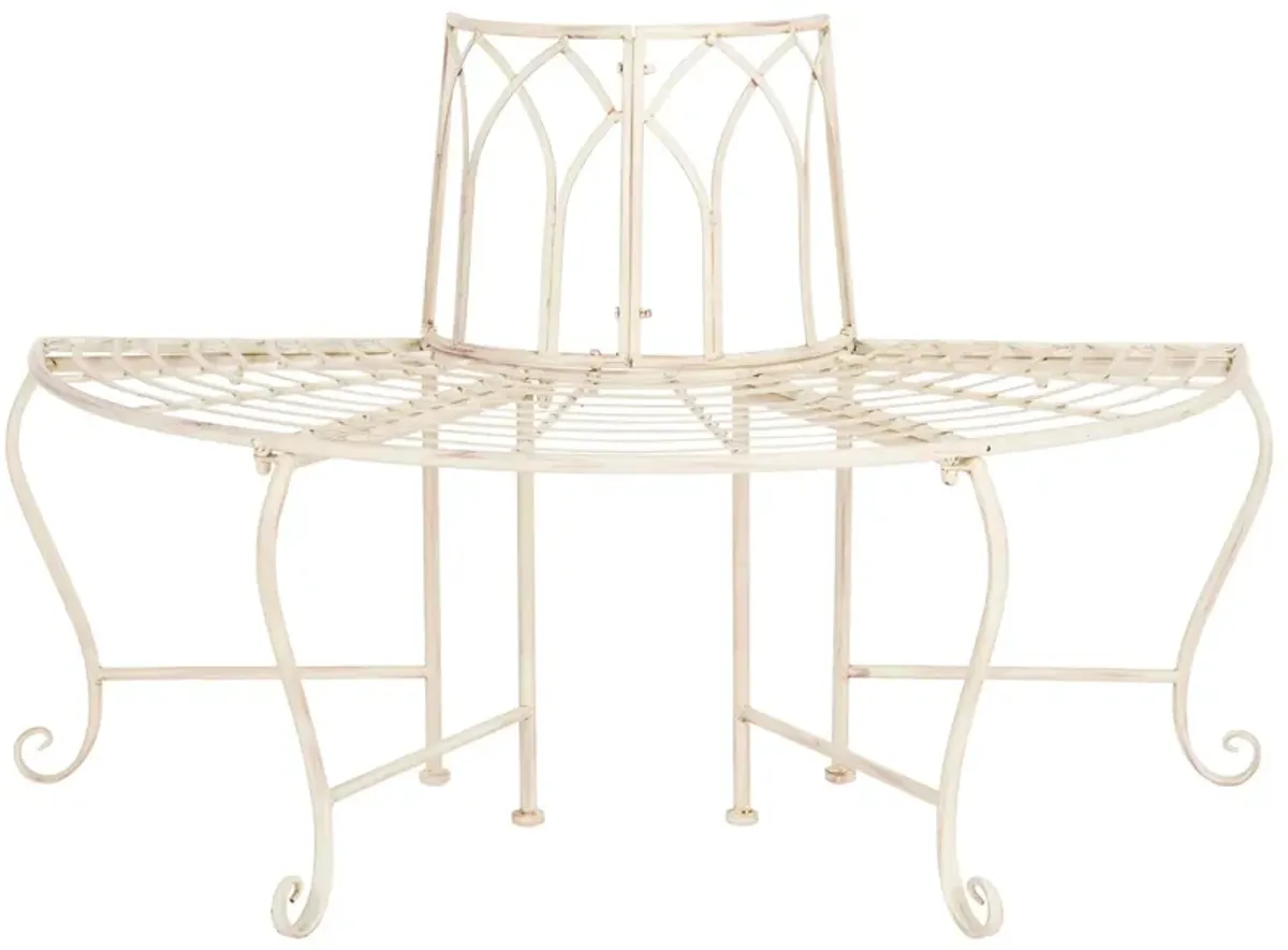 Joella Outdoor Wrought Iron Tree Bench in White by Safavieh