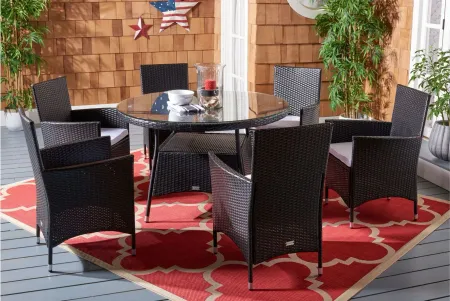Torus 7-pc. Outdoor Dining Set in Brown With Oatmeal Cushions by Safavieh