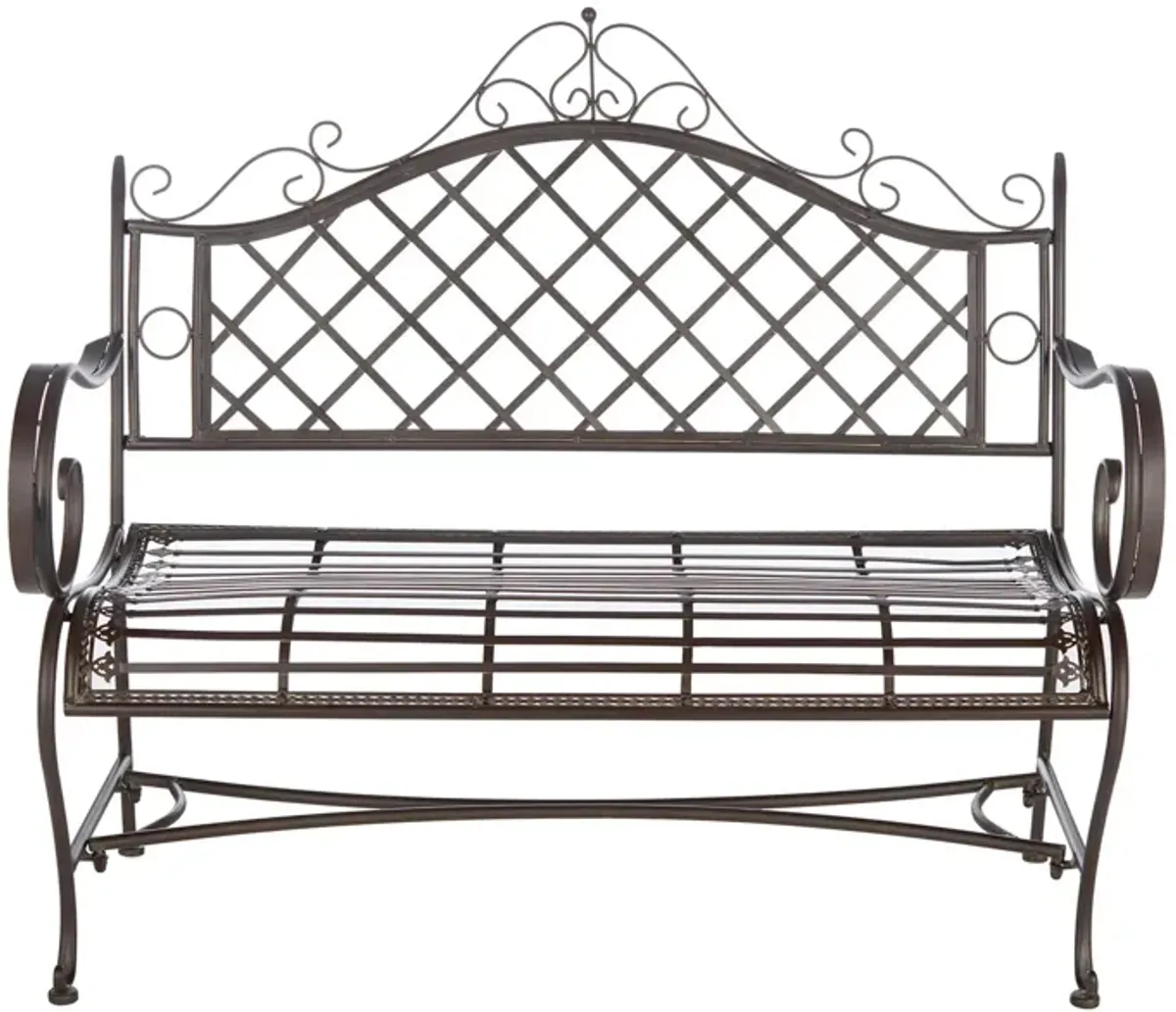 Krissy Outdoor Wrought Iron Garden Bench in Beige by Safavieh