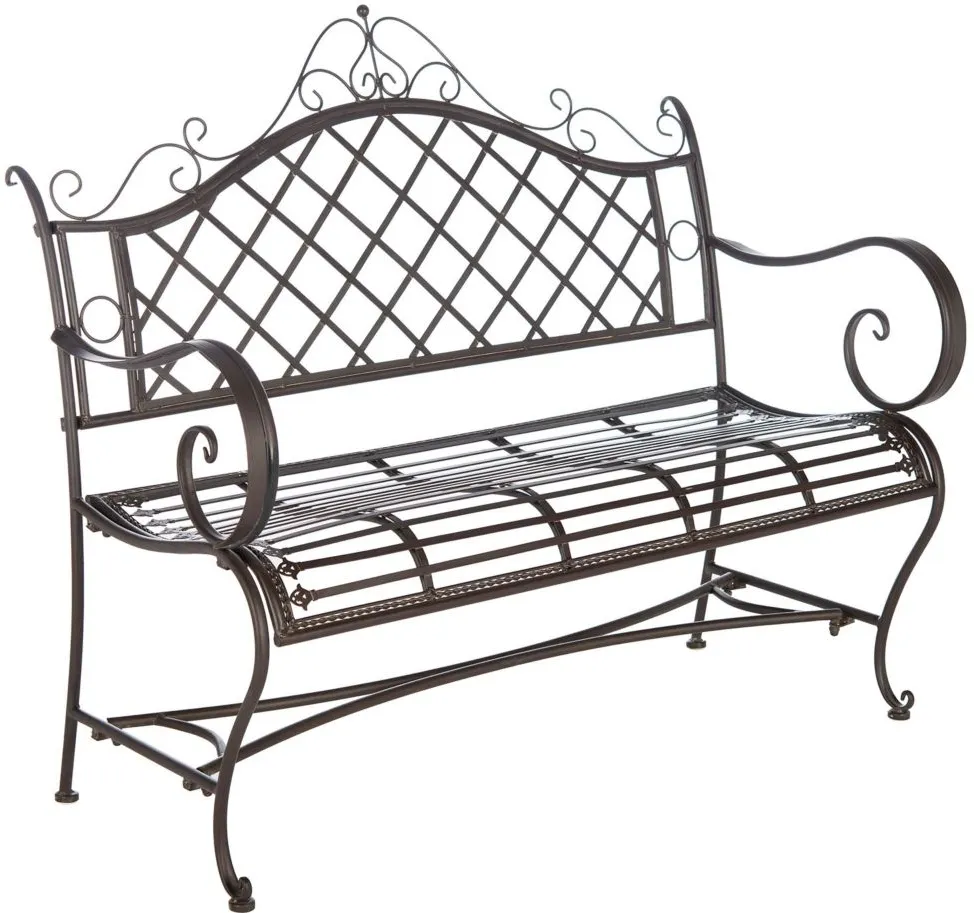 Krissy Outdoor Wrought Iron Garden Bench in Beige by Safavieh