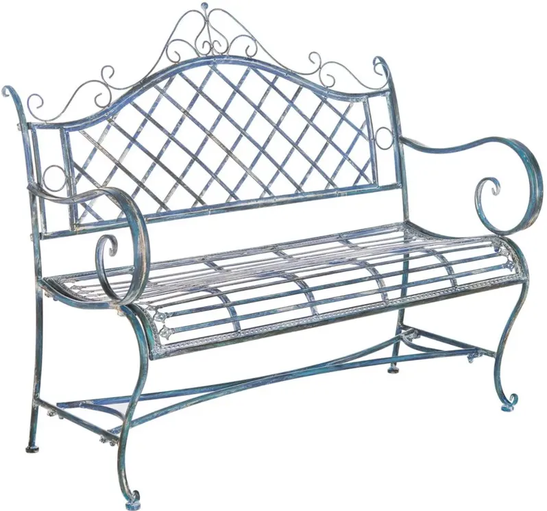 Krissy Outdoor Wrought Iron Garden Bench in Turquoise by Safavieh