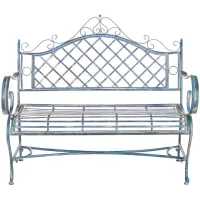 Krissy Outdoor Wrought Iron Garden Bench in Turquoise by Safavieh