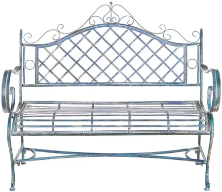 Krissy Outdoor Wrought Iron Garden Bench in Turquoise by Safavieh