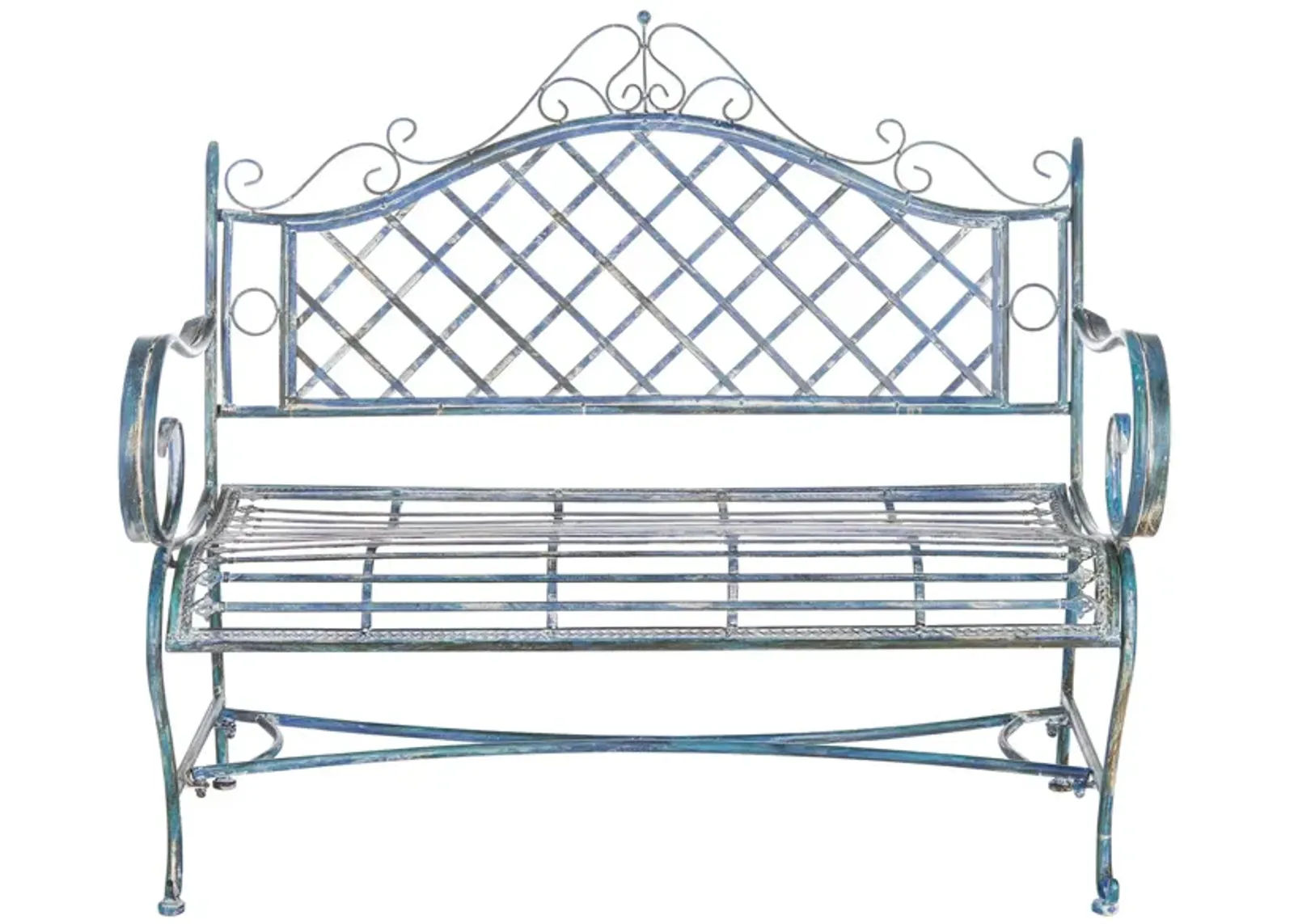 Krissy Outdoor Wrought Iron Garden Bench in Turquoise by Safavieh